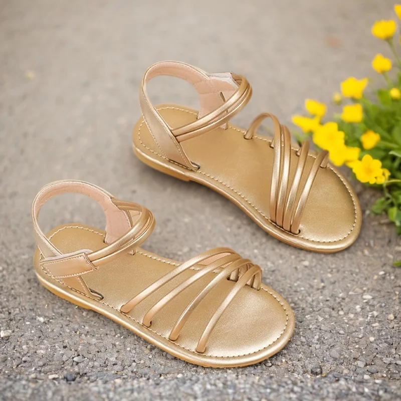 

Students Golden Sandals 2025 Girls Romanesque Hollowed Out Breathable Children's Sandals Soft Soled Atmospheric Girls' Sandals