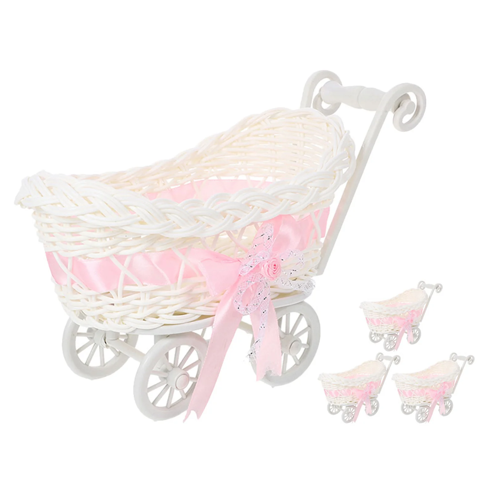 

4pcs Stroller Shape Woven Storage Basket For Candy Chocolate Wedding Party Shower Home Use Dried Fruit Serving Organizer