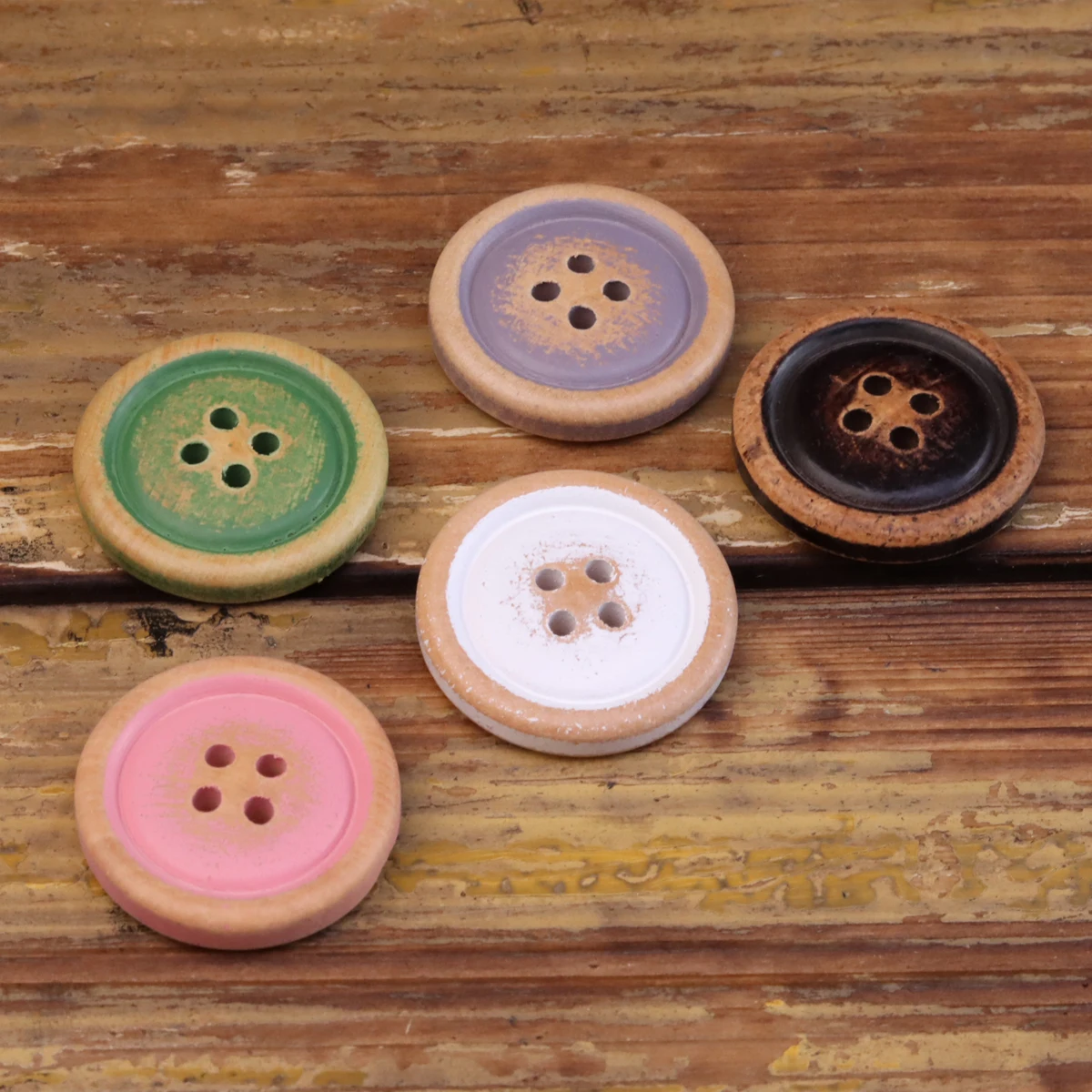 6pcs Large 25mm Wooden Buttons Multiple Color Sewing Accessories Natural Material Eco Bouton 4 Hole Wood Knitting