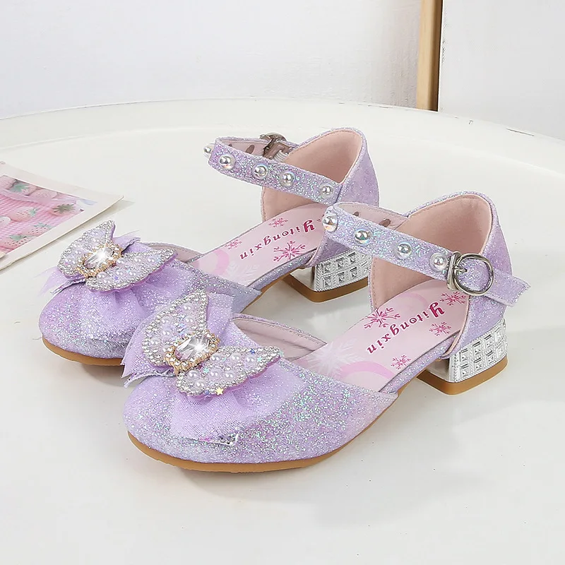 Children High Heels Sweet Bling Sequins Girl Princess Shoes Fashion Toddlers Crystal Single Shoes Elegant Princess Dress Sandals