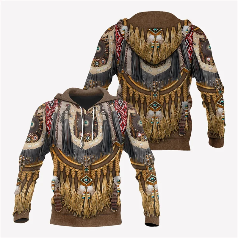 

Vintage American Traditional Clothing Pattern Hoodies Fashion Casual Mens Tribal 3D Printed Hoodie Outdoor Sports Loose Pullover