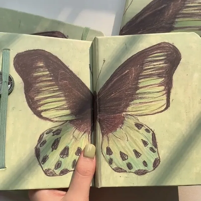 Customized. Notebook Customization Comes with Rope Ins Green Background Artistic Retro Style Inner Page Manuscript Pro