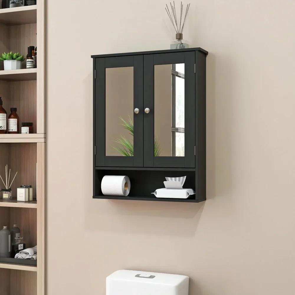 

Storage Cabinet,Wall Mounted Medicine Cabinet,Bathroom Cabinet With Mirror, Wall Cabinet With 2 Mirrored Doors, Adjustable Shel