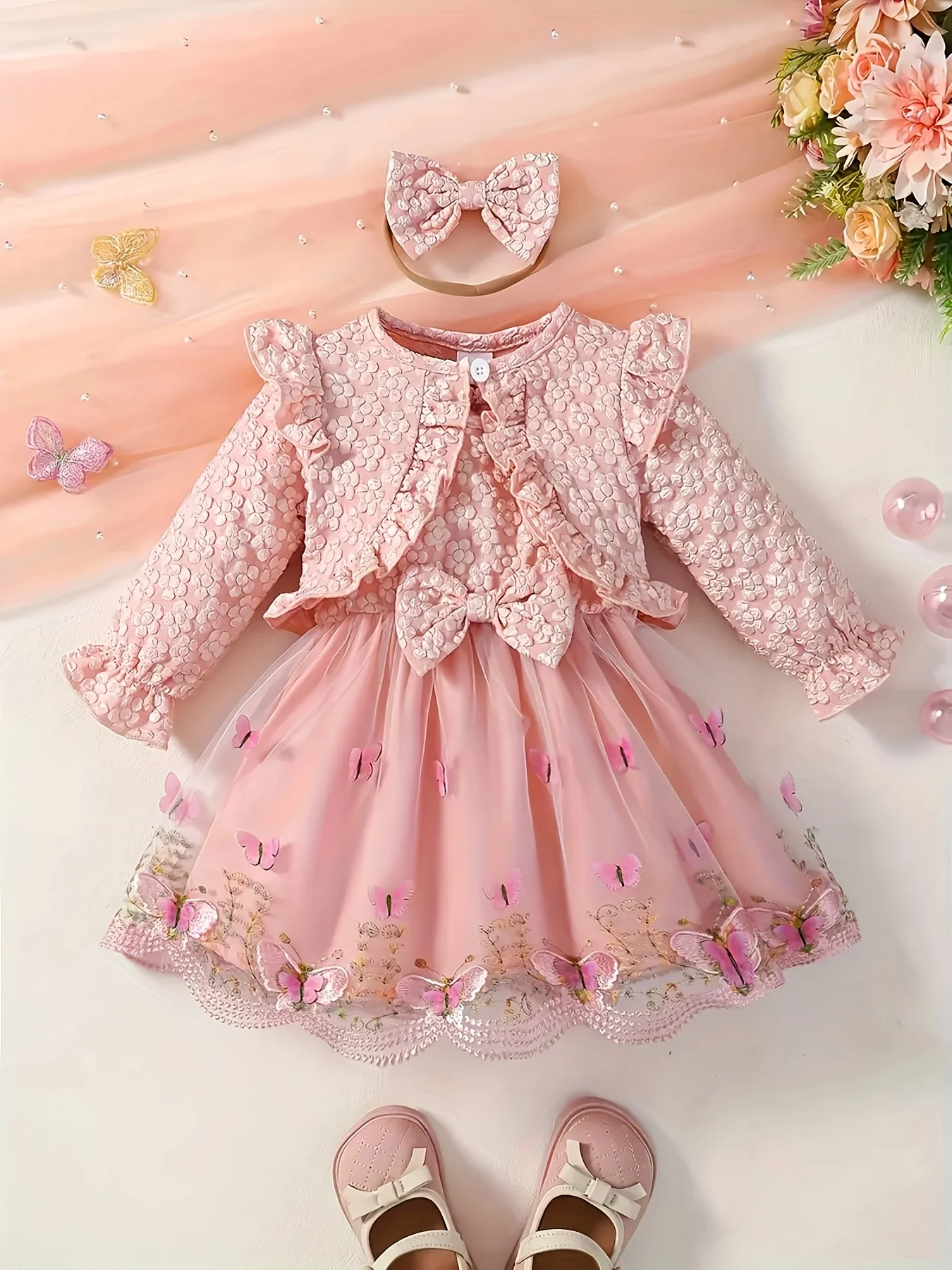 Baby Girl Pastel Pink Lace Outfit Set - Cute Spring Clothing