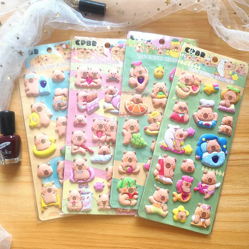 

4 Pcs Capybara Cubs Kids' Cartoon Soft High-Foam Stickers - Super Raised, Cute & Adorable, Removable Adhesive