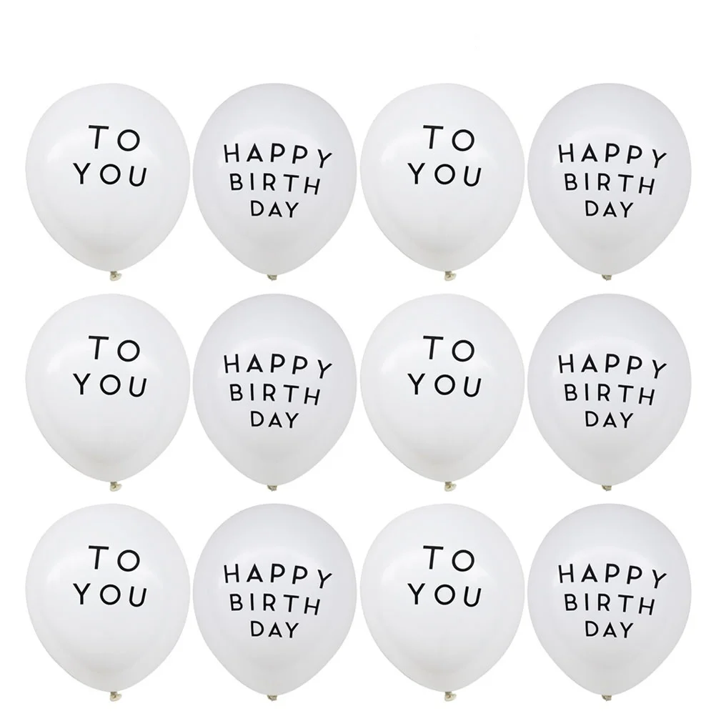 

100Pcs 12 Inch Birthday Balloons Latex Balloons Set with Black Lettering for Home Gathering Decor Theme Party Supplies