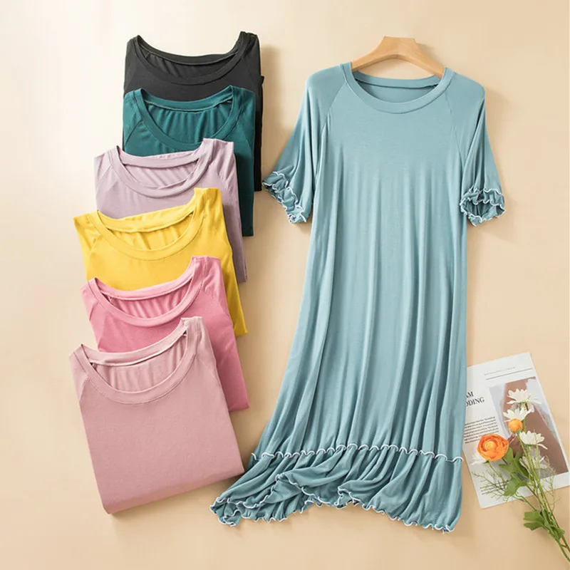 Plus Size Night Wears For Women Nightdress Short Sleeve Sleepwear Sleepshirt Modal Casual Loose Home Dress Female Nightgowns