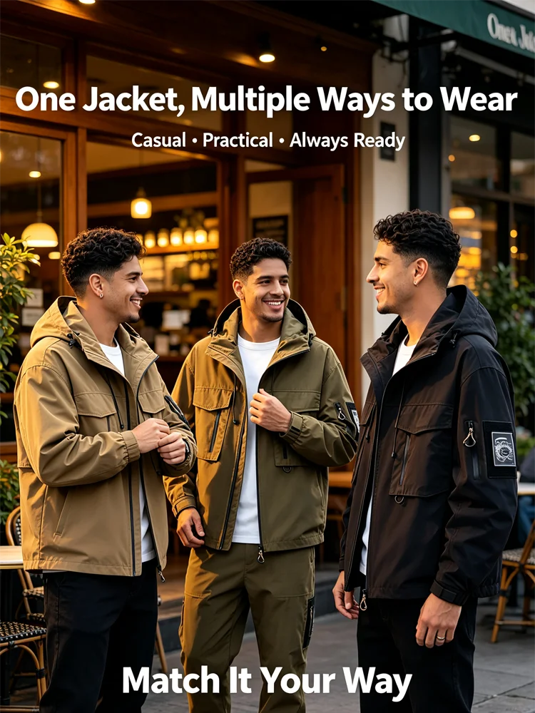 Autumn Men's Cargo Tactical Jackets Men Multi Pocket Windbreaker Windproof Hooded Coats Men Sports Breathable Zipper Jackets