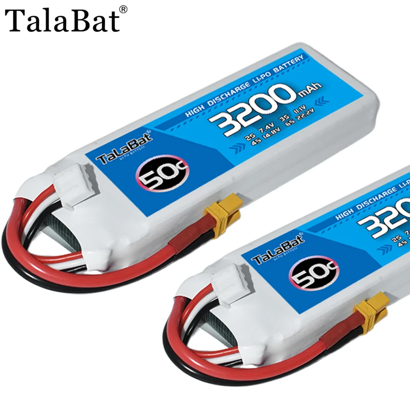 TalaBat 2S Lipo Battery 50C 3200mAh 7.4V With T/XT60 Plug Fo