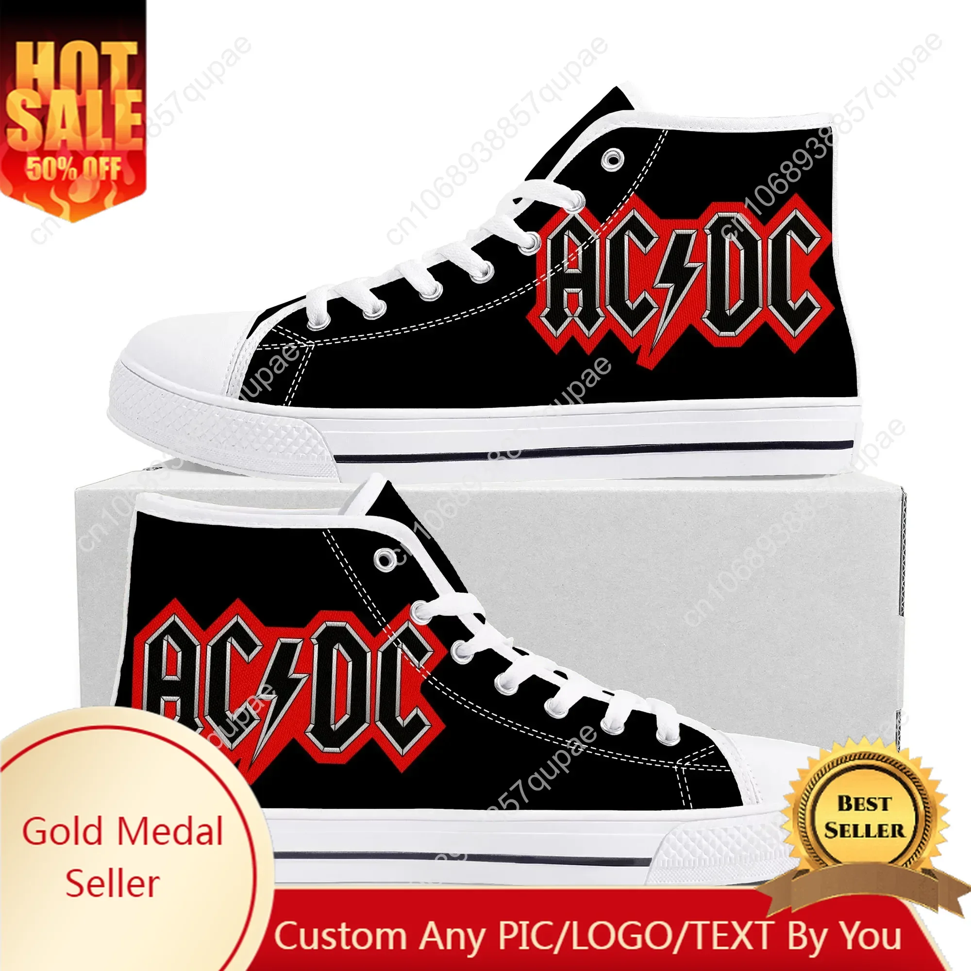 

A-AC Rock Band D-DC High Top Sneakers Men Womens Teenager Canvas High Quality Sneaker Casual Couple Shoes Custom Made Shoe White