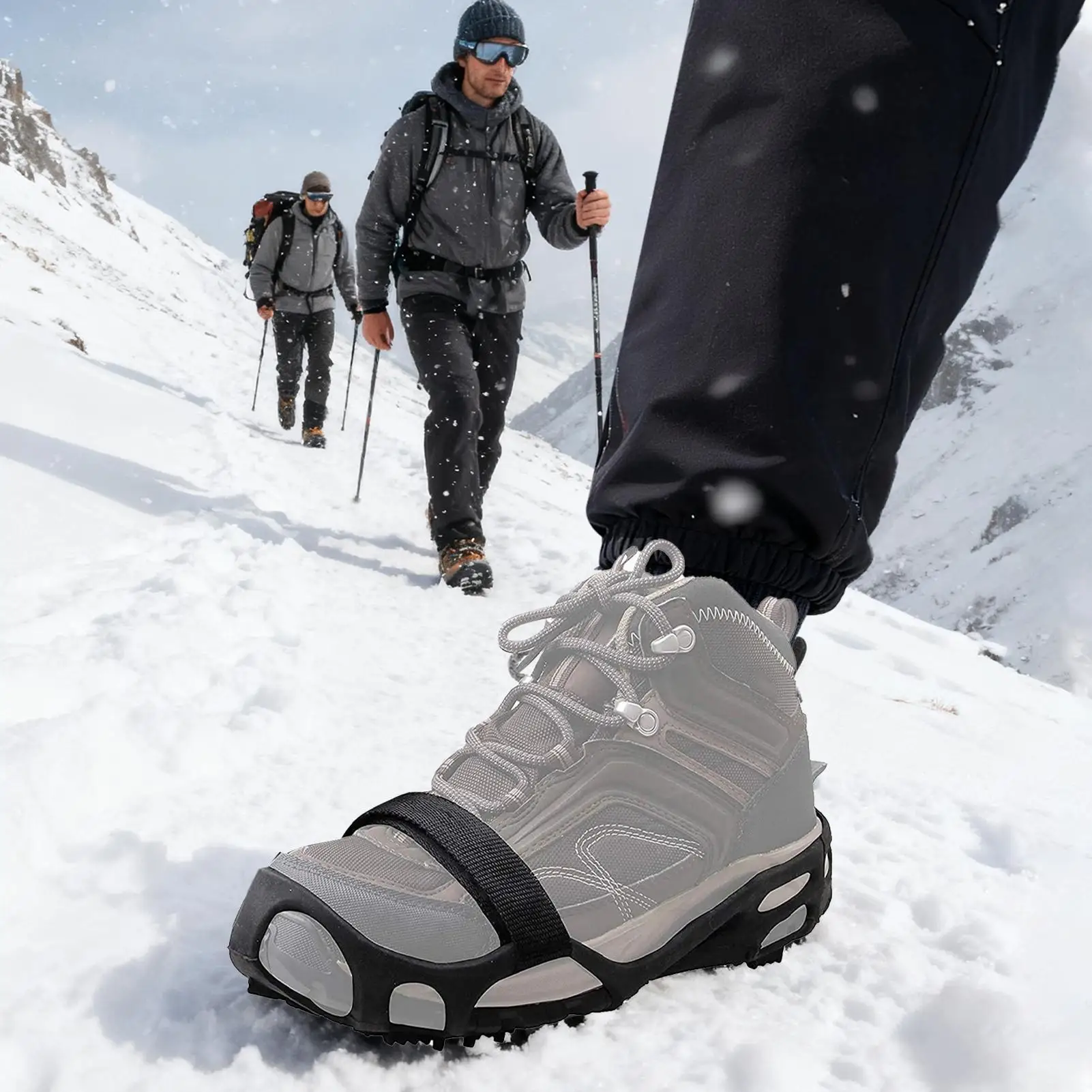 مرابط ثلج ذات 24 سنًا للأحذية، أقصى مسامير تثبيت للثلج والثلج، مقابض شديدة التحمل مضادة للانزلاق للمشي لمسافات طويلة في الشتاء والمشي