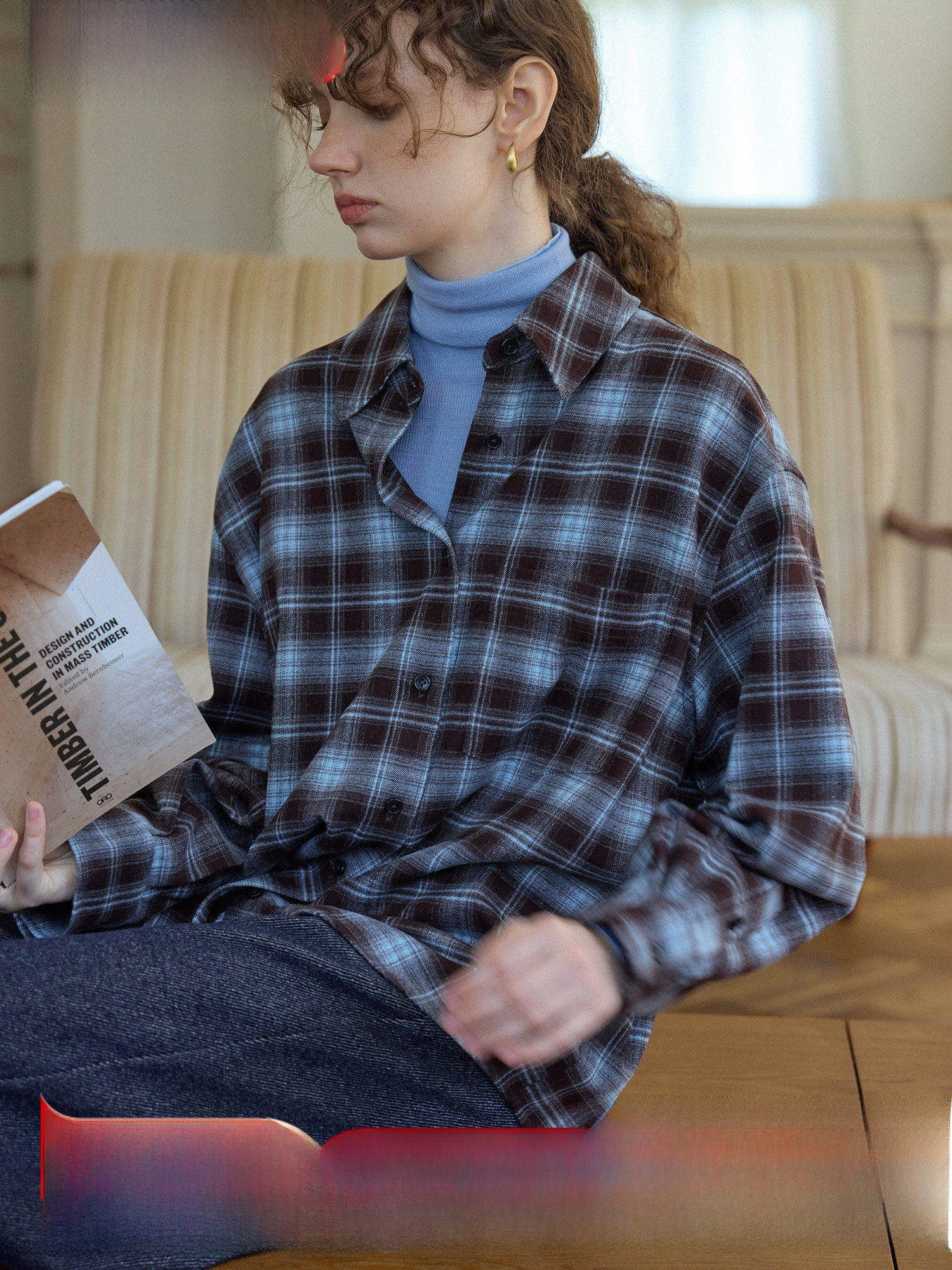 

Синий свободный длинный платье-рубашка в клетку с контрастными вставками, женское, осенне-зимнее, винтажное, для ношения под одеждой