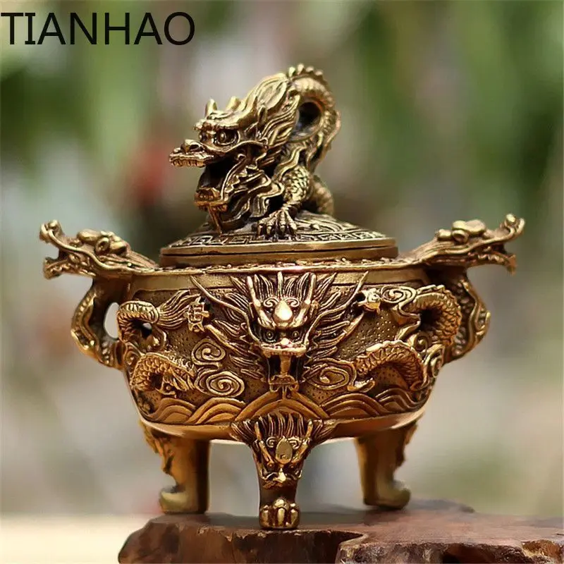1pcs Imperial Incense Burner Pure Copper Antique Ornaments Plate Dragon New Bronze Collection Sandalwood Home Decorations