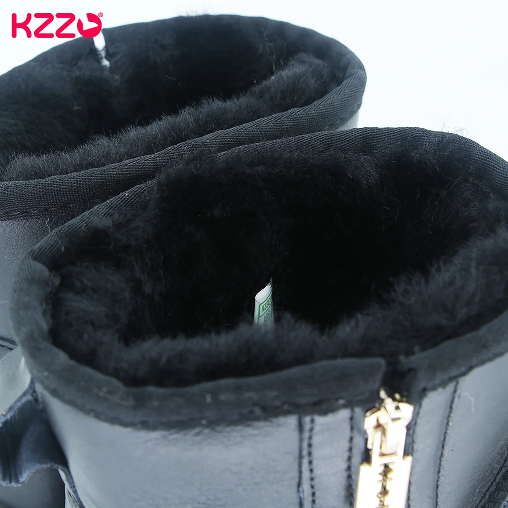 KZZO Australia Classic Sheepskin Snow Boots With Zipper Women Winter Short Waterproof Leather Natural Wool Lined Ankle Warm Shoe