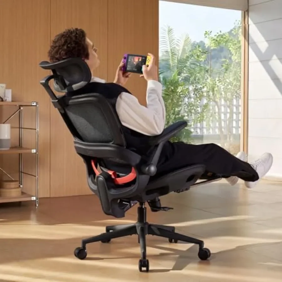B100 PRO Ergonomic Mesh Office Chair with Footrest for home office use, black mesh back, breathable comfort and adjustable lumb
