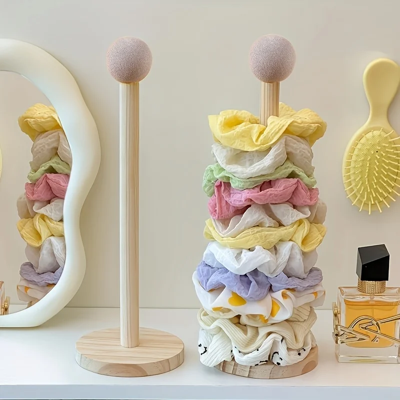 1PC Solid Wood Hair Accessory Organizer | Multi-Layer Design, Suitable for Scrunchies, Clips, and Jewelry | Soft Neutra