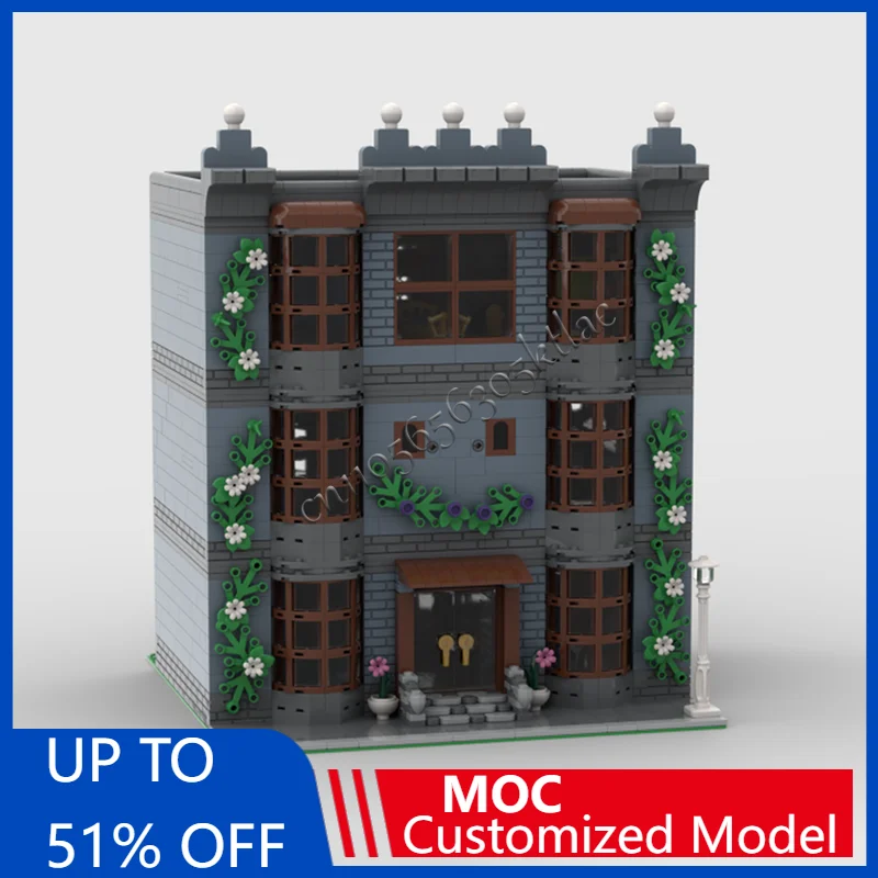 

3371 шт. MOC, креативный городской вид на улицу, модульный, 3 истории, сборная модель квартиры, архитектурный строительный блок, детский кирпич, игрушка в подарок