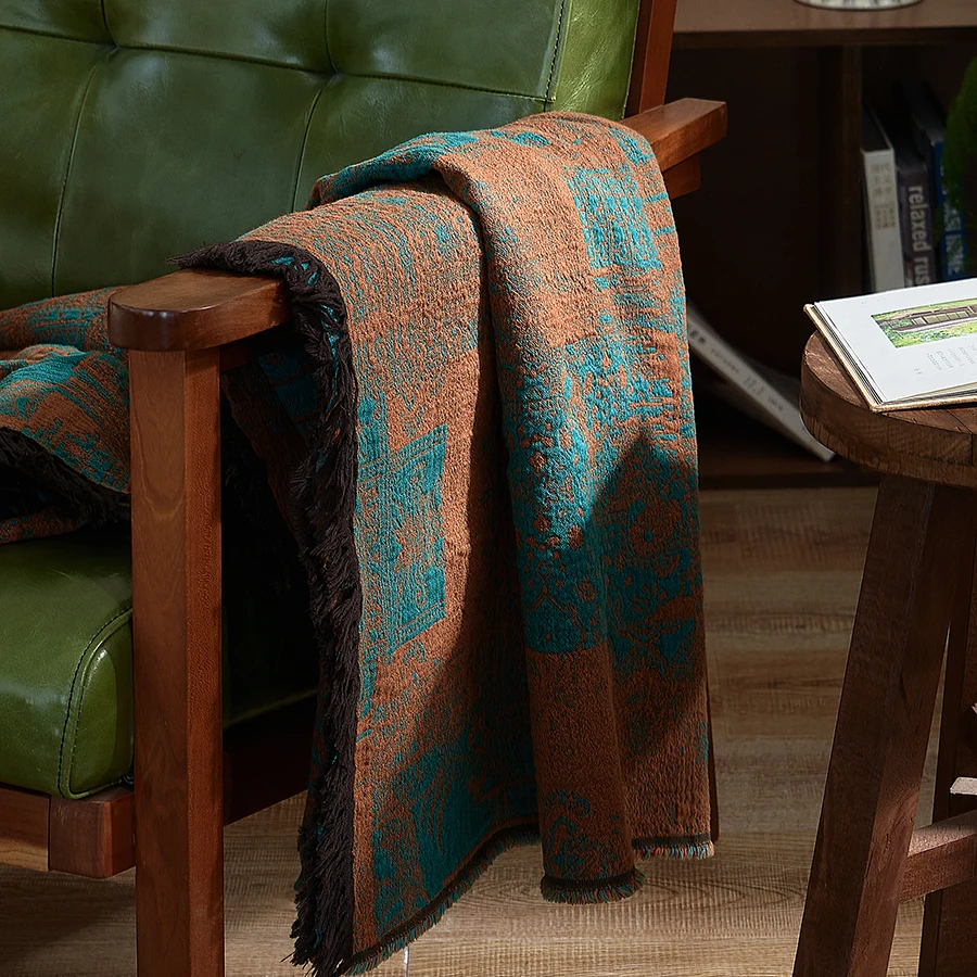 AI WINSURE-Retro Throw Blankets for Sofa, Office, Cotto, Soft, for Adults, Large, Luxury Design, for Living Room Bedroom