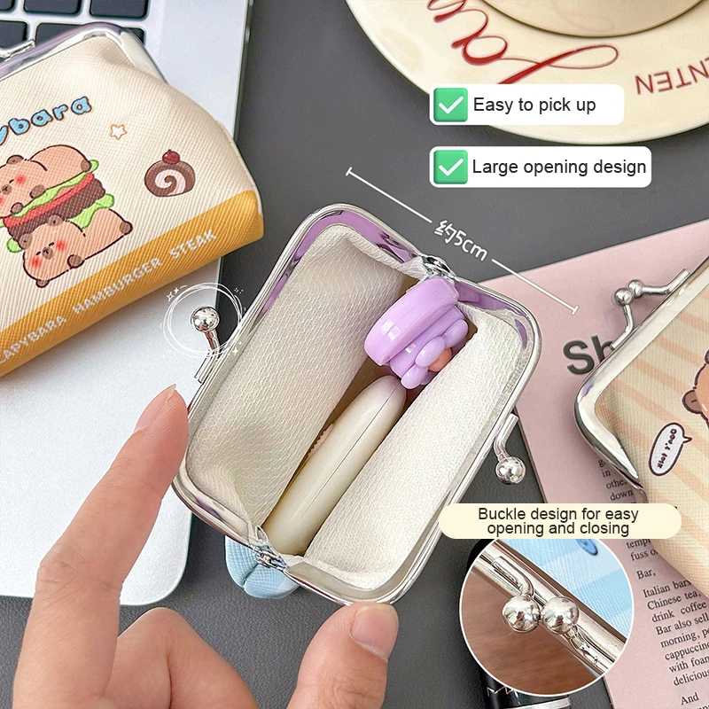 Cartoon Capybara PU Coin Purse Pouch Cute Wallet Portable Mini Storage Bag Lipstick Key Earphone Organizer For Kids Gifts