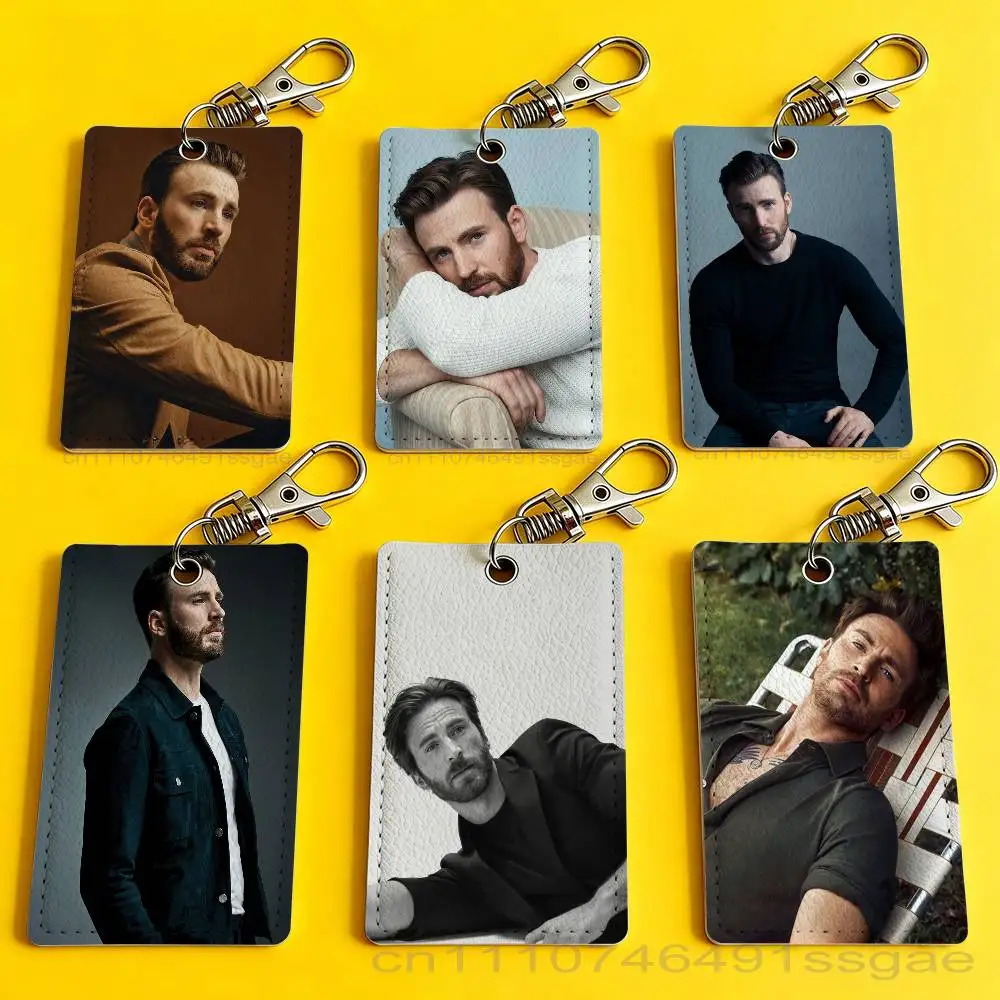 C-Chris A-Actor E-Evans Card Case Leather Card Holder Keychain Key Ring Door Access Tags ID Card Case Keychain