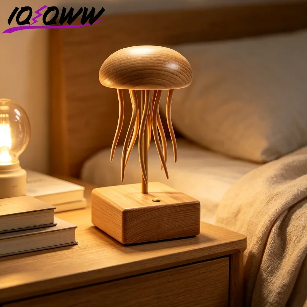 Wooden Kinetic Jellyfish Automaton, Art Sculpture with Quiet Lifelike Tentacles, Indoor Desktop Ornament, Creative Gift