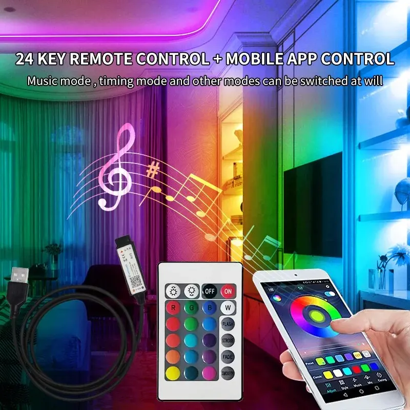 Taśma LED 3m USB RGB 5V SMD 2835 Smart APP Control Bluetooth Elastyczna taśma LED do podświetlenia telewizora komputerowego