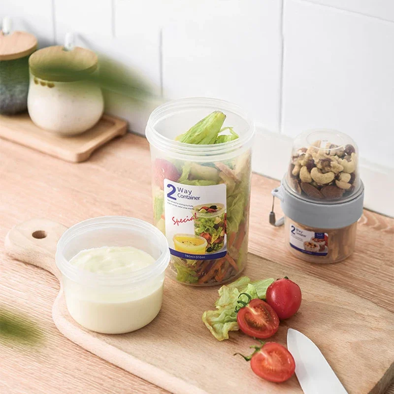 

Breakfast Oatmeal Cereal Nut Yogurt Salad Cup Seal Container Set with Fork Sauce Cup Lid Bento Tuppers Food Taper Bowl Lunch Box