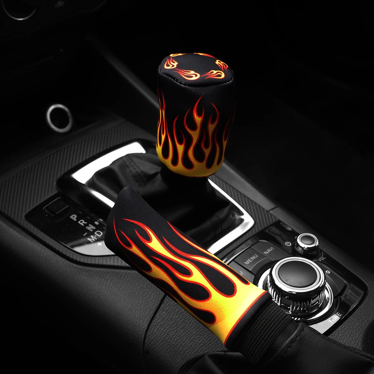 2 sets of flame fabric breathable waterproof car handbrake cover handle set manual gear automotive supplies