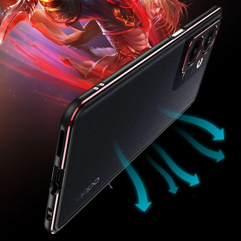 For OPPO Reno 9/9 Pro /9 Pro+ Matel Bumper Case Slim Game Cover with camera Protector