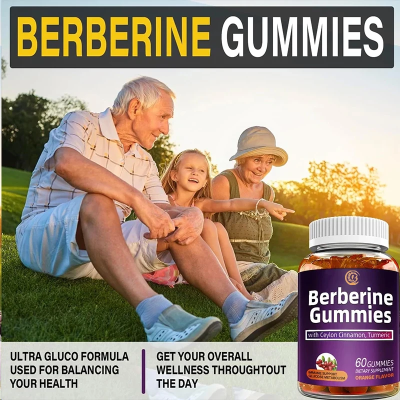 Berberine gummies with Ceylon cinnamon, men's and women's supplement, orange flavored vegetarian sugar free gummies