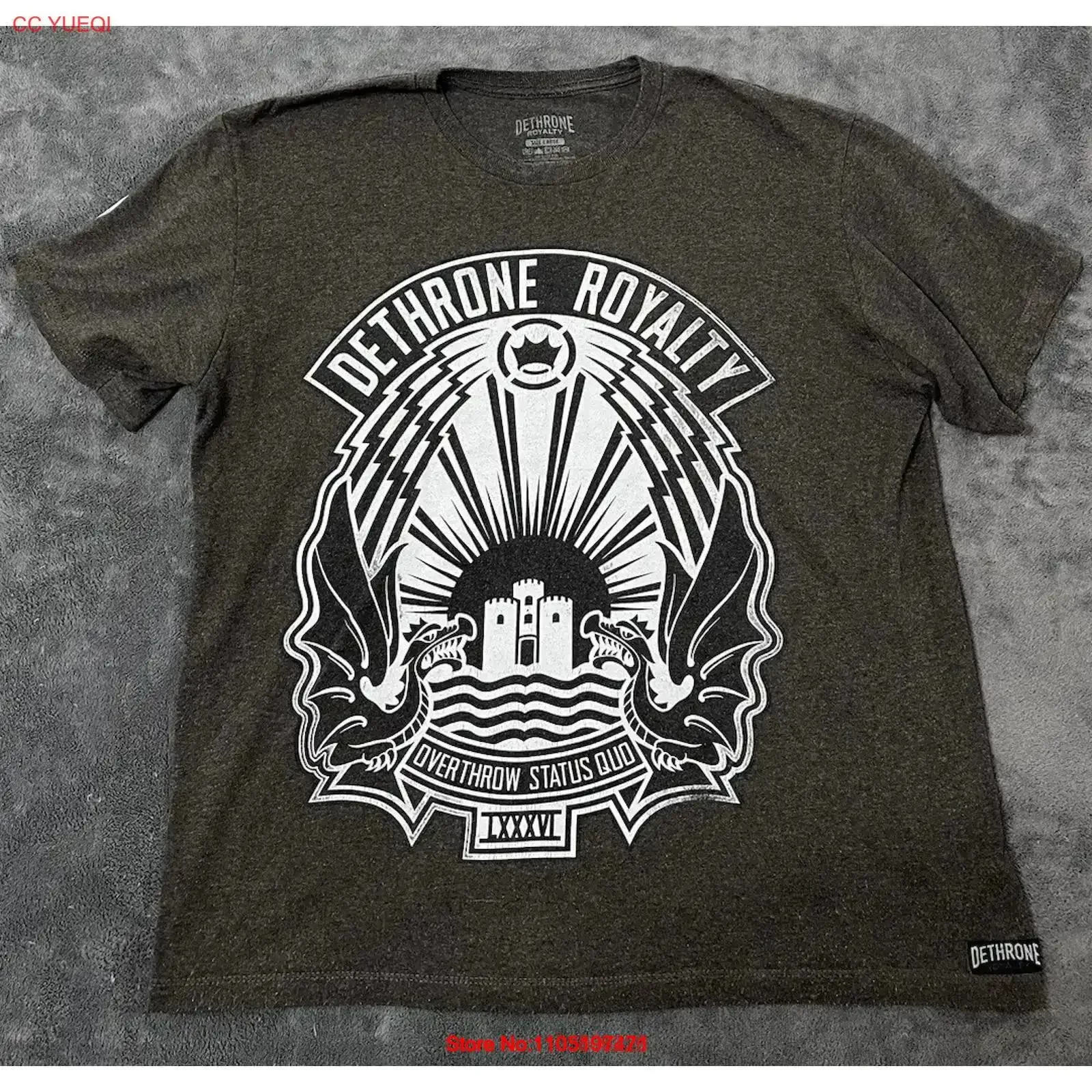 تي شيرت Dethrone Royalty Overthrow Status Quo مقاس كبير رمادي عتيق مغسول أنيق غير رسمي للارتداء اليومي