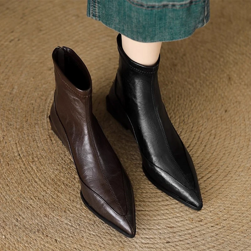 أشار تو عالية الكعب النساء حذاء من الجلد ماركة أحذية امرأة الشتاء الكلاسيكية مضخات 2025 مثير أحذية بوت قصيرة تشيلسي الجلود بوتاس سيدة #3