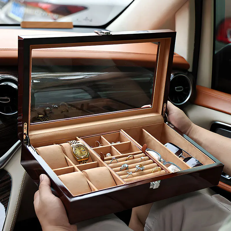 

Wooden Glasses Box Large Transparent Retro Storage Box Necklaces Ring Bracelet Earrings Display Case Jewelry Organizer Supplies