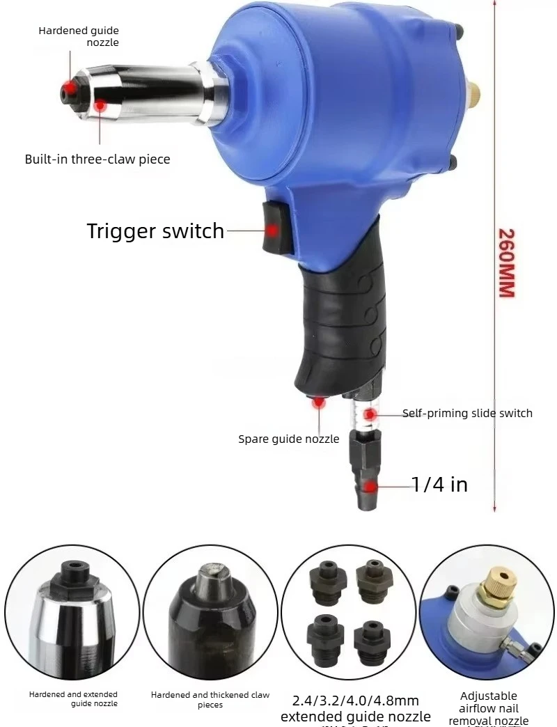 Big 3 Jaw Self Priming Pneumatic Rivet Gun 2 Jaw Pulling Riveting Tool Core Pull Rivet Pliers Industrial Equipment