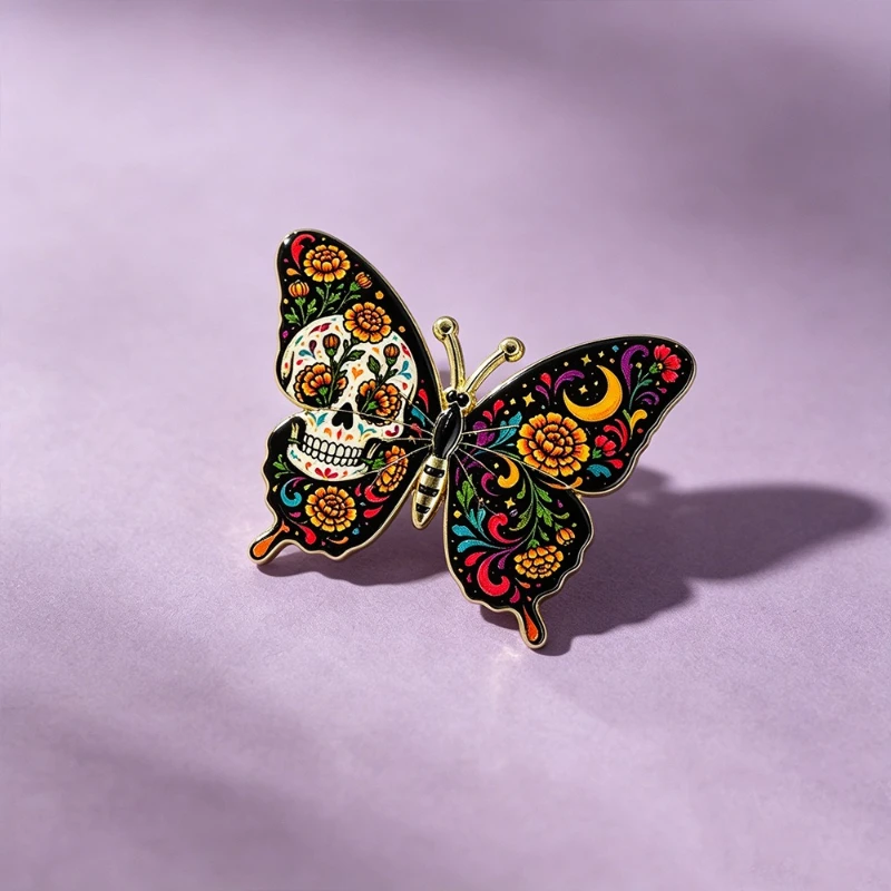 New Mexican Day of the Dead Skull Butterfly Brooches Floral Moon Star Enamel Pins Badges DIY Clothing Bags Hat Scarf Decorative