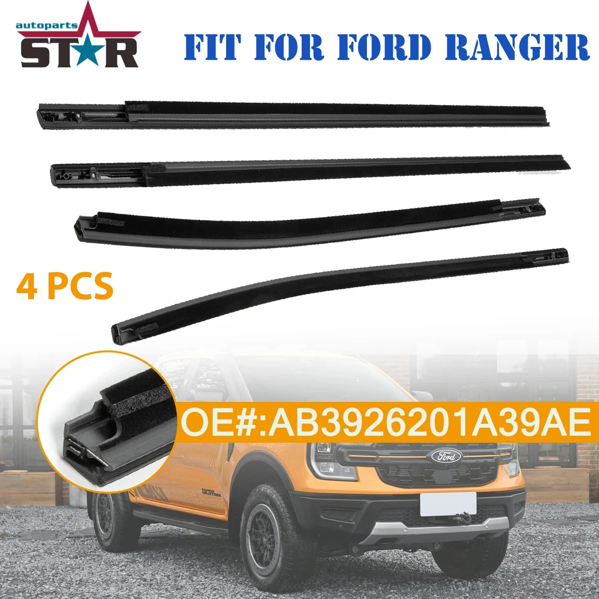 

For Ford Ranger Everest 2013-2022 Window Outer Weatherstrip Side Door Glass Rubber Belt Moulding Trim Sealing AB3926201A39AE