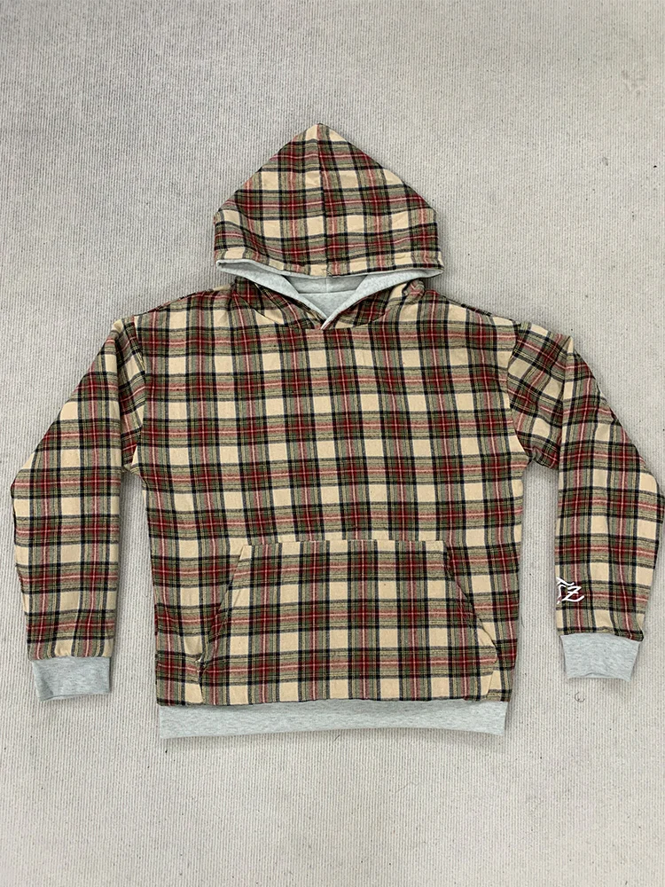 Herbstlicher, ästhetischer GRUGE-Kapuzenpullover mit Gitterfutter und Y2K-Streetstyle, lässiger Alltags-Hoodie für Damen und Herren – Detail 2