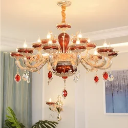 Modern European K9 Crystal Zinc Alloy Rose Golden Red Chandeliers 6/8/10 Lights Dinning Room Crystal Living Room Home Decoration