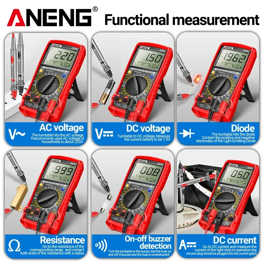 Высокоточный интеллектуальный мультиметр-тестер, 1999 отсчетов ANENG SZ26, ток постоянного тока, амперметр, вольтметр, конденсаторные инструменты
