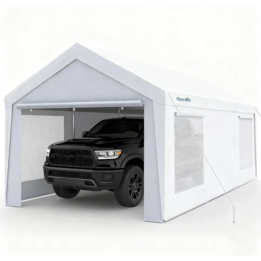 

Модернизированный сверхмощный оцинкованный навес размером 12x20 футов — усиленная палатка с навесом для гаража на открытом воздухе и свернутыми вентилируемыми окнами