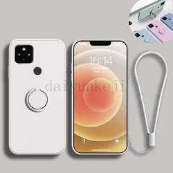 Liquid Silicone Cover For Google Pixel 5 Pixel 5A Pixel5 Phone Case Soft Protetive with Ring Holder Bracket Strap Funda