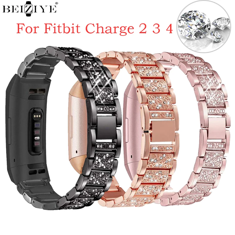 Luxury Diamond Band for Fitbit Charge 3/4/2 Women Stainles Steel Strap WristBand for Fitbit Charge 3 SE Fitness Activity Tracker