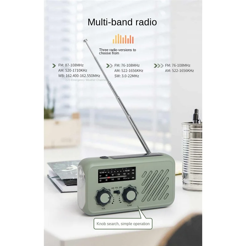 

-A95Z Метеостанция с AM/FM/WB, солнечной батареей и рукояткой, светодиодным фонариком, SOS-сигнализацией для чрезвычайных ситуаций на открытом воздухе