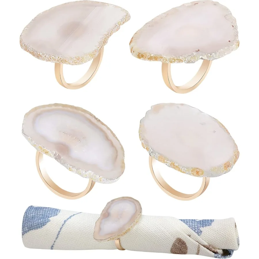 

CozyTower Агатовые кольца для салфеток Набор из 4 золотых салфеток для тканевых салфеток Уникальные свадебные украшения Кольцо для салфеток Кухонный аксессуар