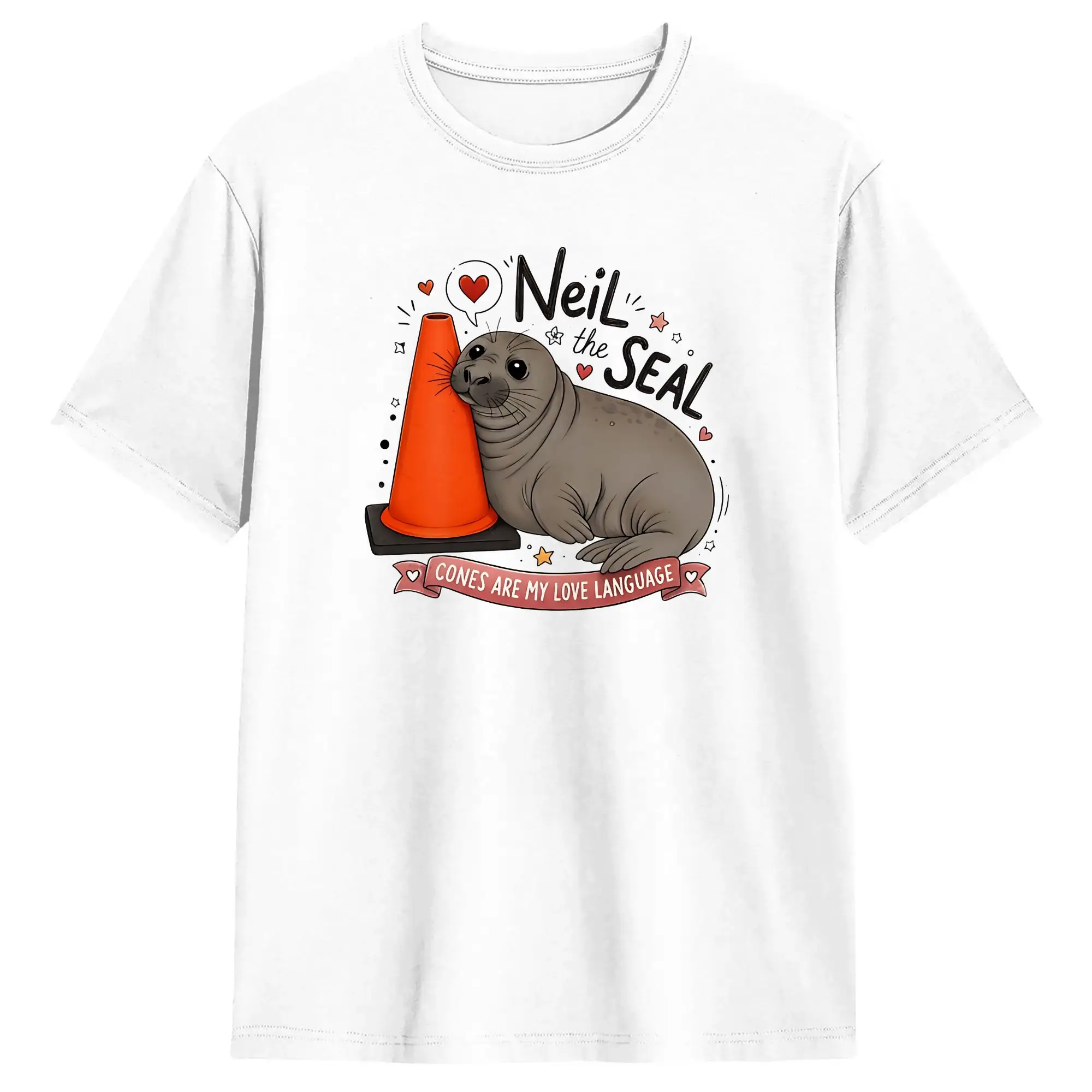 Neil the Seal Traffic Cone Lover Cotton T Shirt For Men's Summer  Vintage T-Shirts Fashion Tee Shirt Oversized Wholesale Tops