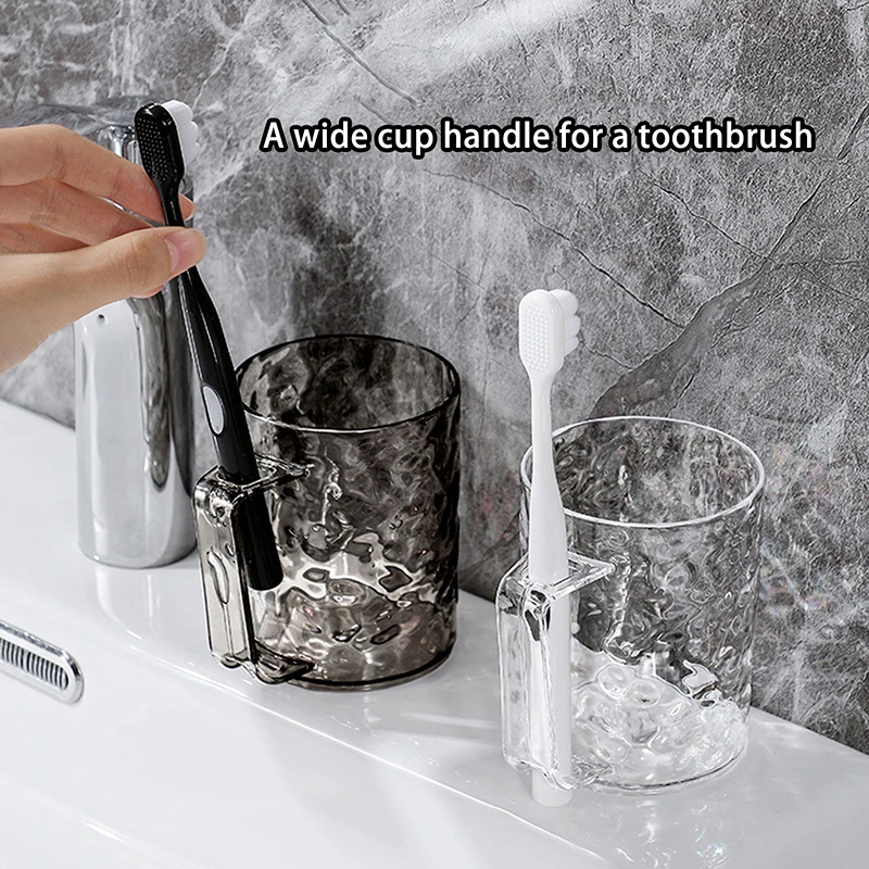 Transparent Light Luxury Water Ripple Toothbrush Cup With Handle Family Couple Toothbrush Cup Bathroom Storage Shelves