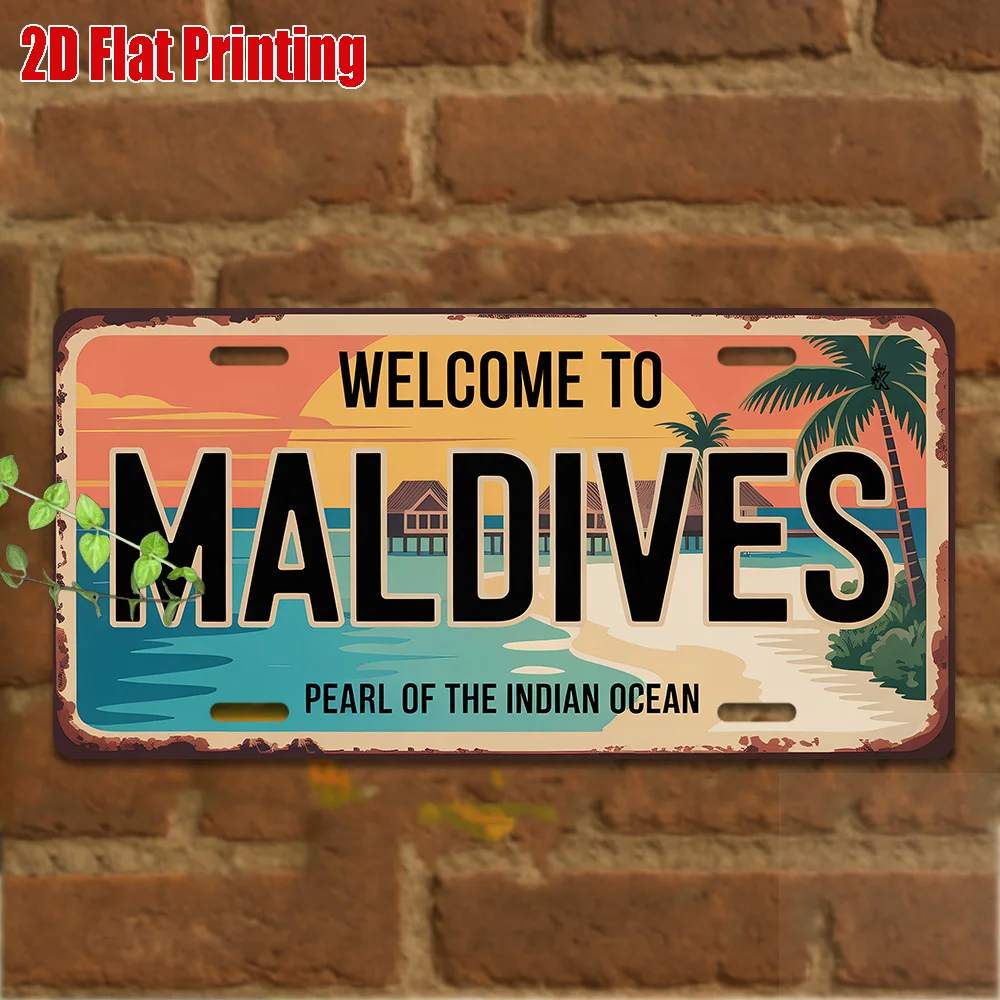 2D Flat, 2D Flat Printing, 1pc, Vintage Metal Sign, for Decorationg Only, Outdoor Wall Art (29.97cm * 14.99cm), MALDIVES Aluminu