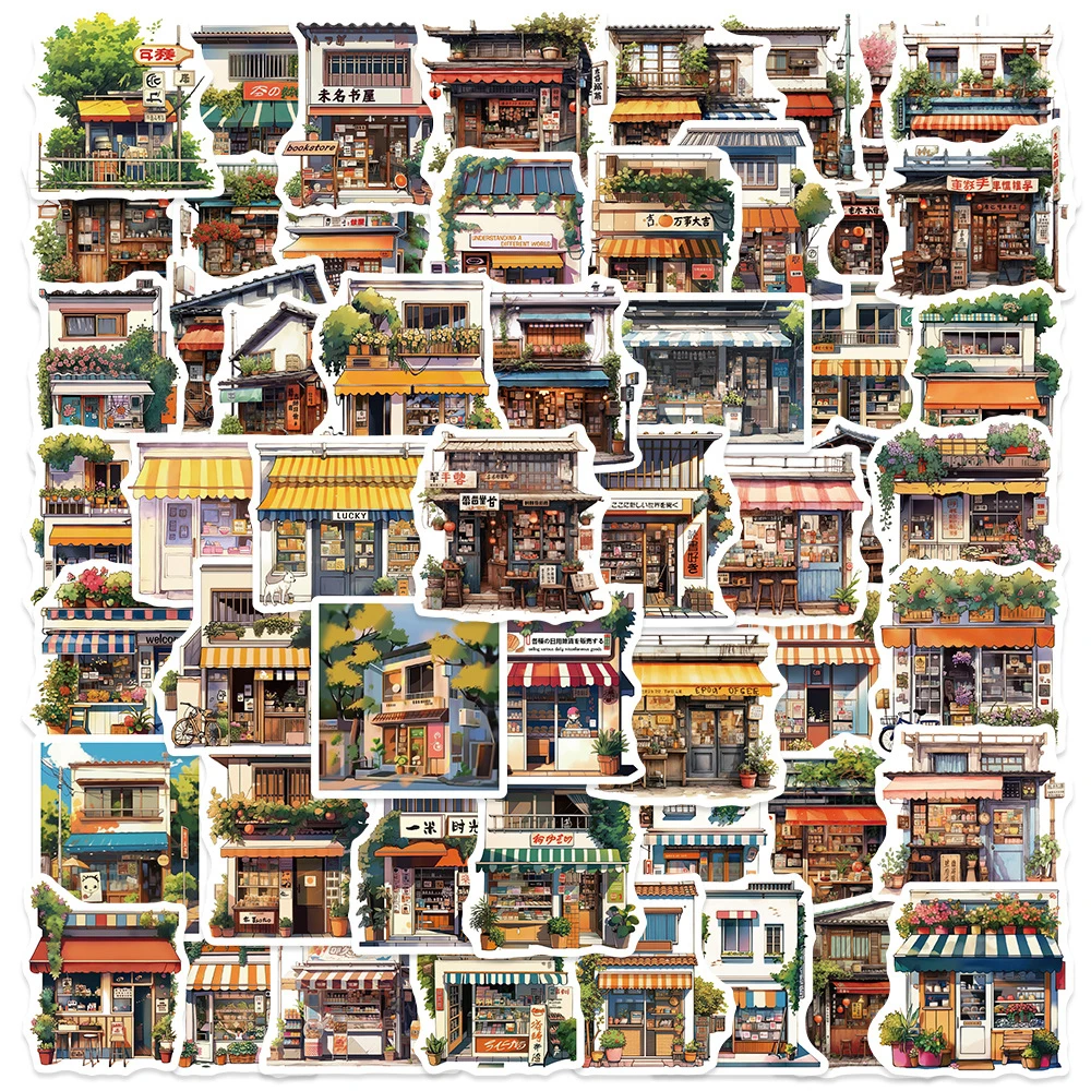 10/30/50pcs Vintage Japan Style Graffiti Stickers Convenience Store Decals DIY Stationery Laptop Phone Aesthetic Cartoon Sticker