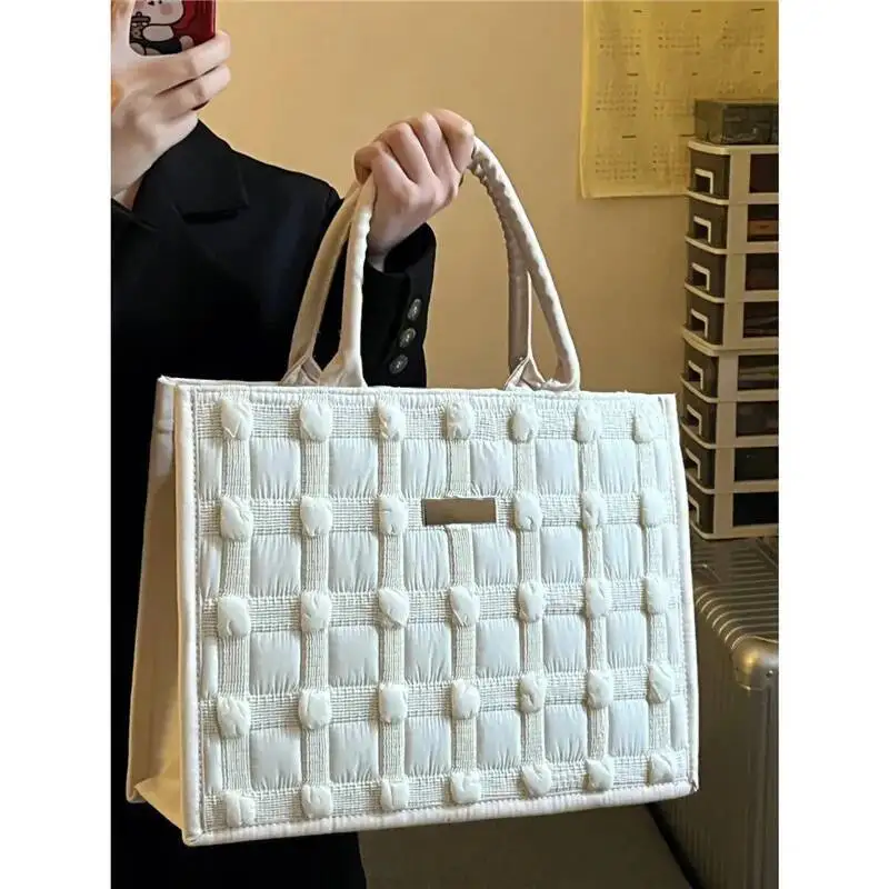 Bloom Beige Large Capacity Tote Bag Purse Women Haruku Aesthetic Casual Handbag Ladies Retro Shoulder Crossbody Bags 2025