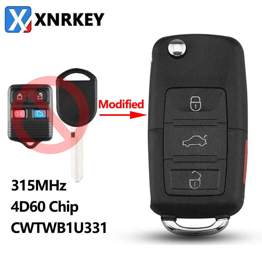 

XNRKEY FCC:CWTWB1U331 Folding Remote Car Key For Ford GQ43VT11T With 4Buttons 315Mhz Transponder 4D60 chip